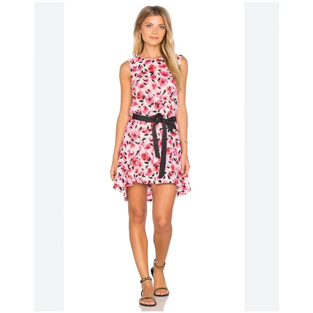 Kate Spade Bay of Roses Dress Womens XL Pink Floral Sleeveless Belted Shift Shor